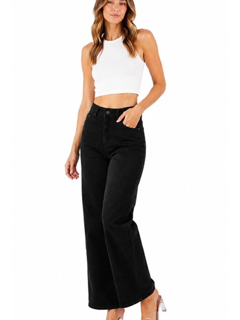 Sunday Best Black High-Waist Wide Leg Jeans